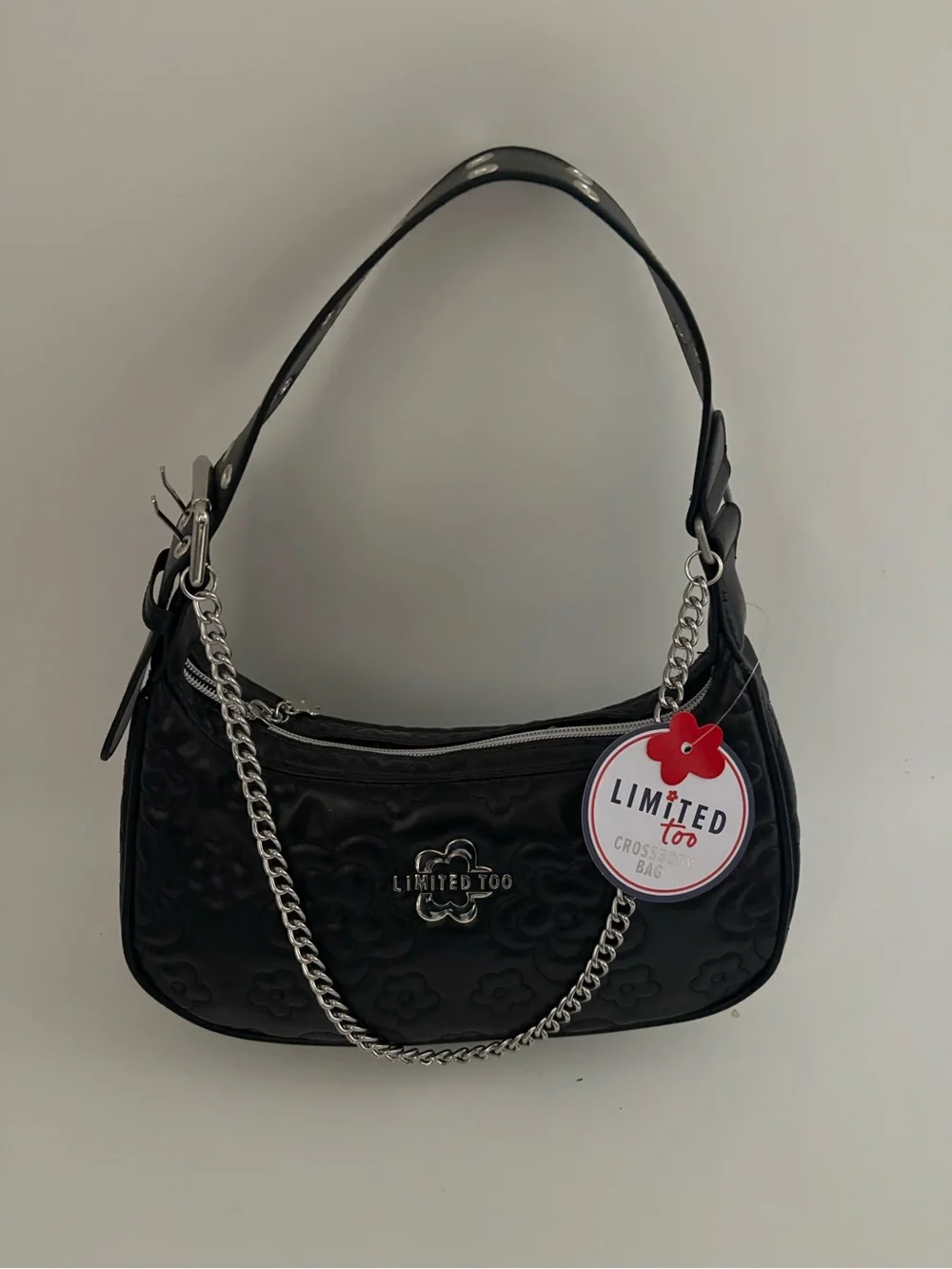 Limited Too Black Quilted Floral Chain Crossbody Bag